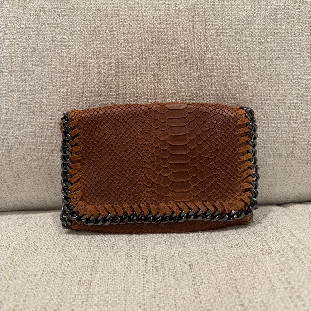 Authentic Leather Clutch and Cross Body - Chain-Trimmed Brown Leather Clutch